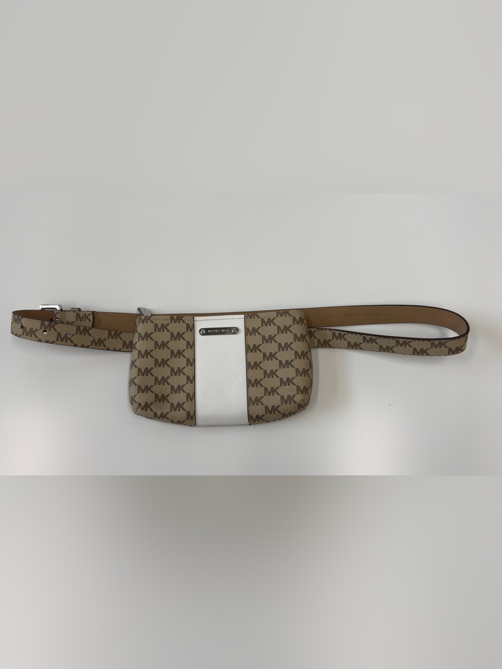 Michael Kors Brown and White MK Logo Belt